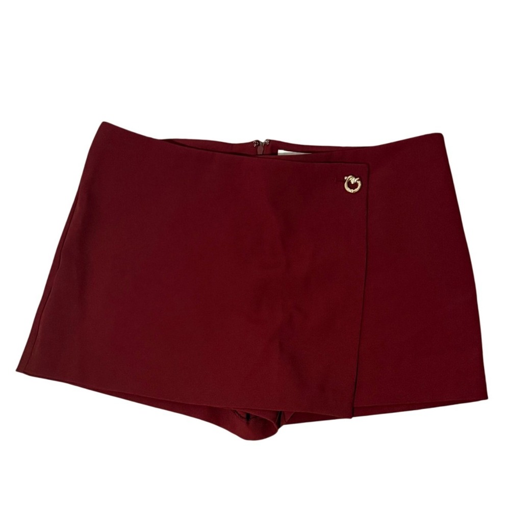 NWT HM Burgundy Wrap Front Skort Gold Buckle Detail Dark Red Size 14